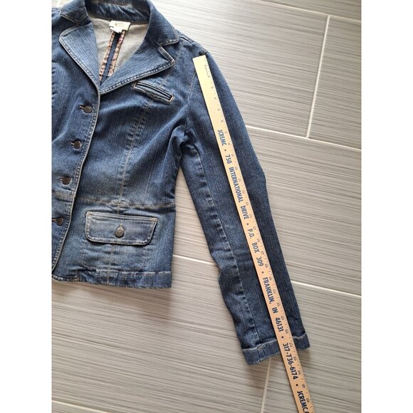 Y2K Ann Taylor Loft Womens Denim Blazer Jacket Size 8 Button Front Cotton Blue - Picture 10 of 10